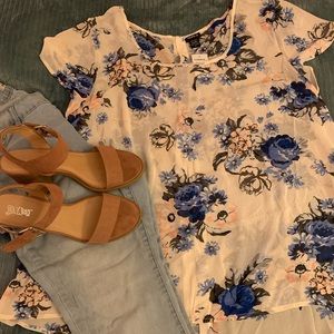 Torrid white high-low, open back shirt